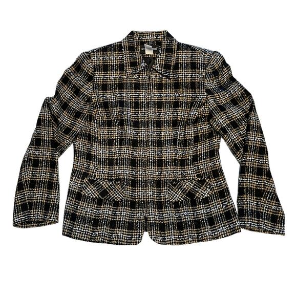 Sag Harbor, Tweed Zip Jacket w collar, 10, Black Tan White - Picture 5 of 11